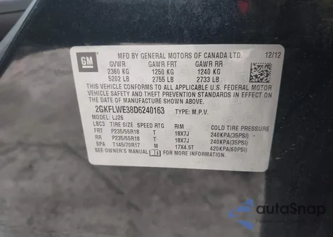 2013 GMC Terrain Slt-2 from USA, damaged, VIN 2GKFLWE38D6240163